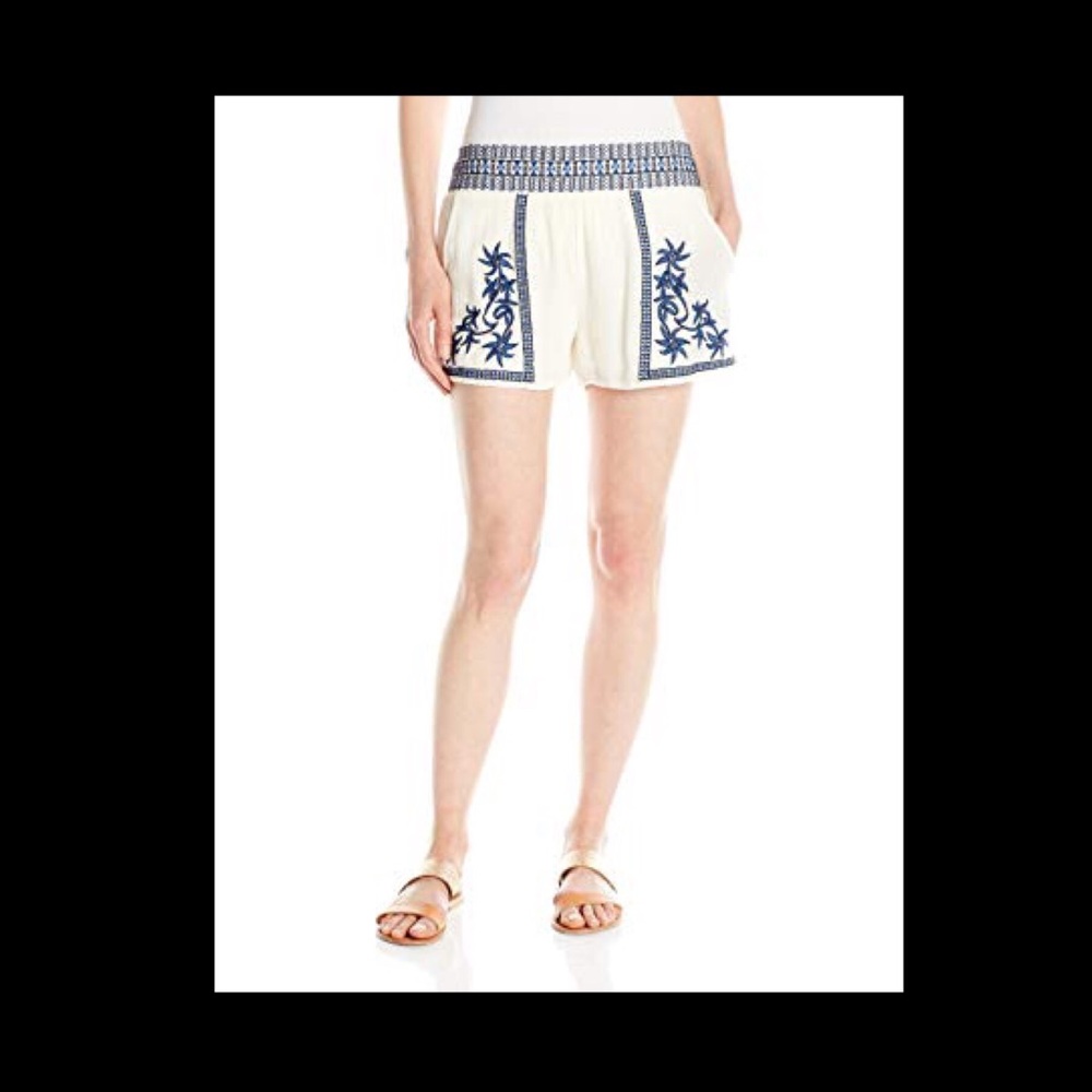 Lucky Brand blue embroidered boho cotton shorts L